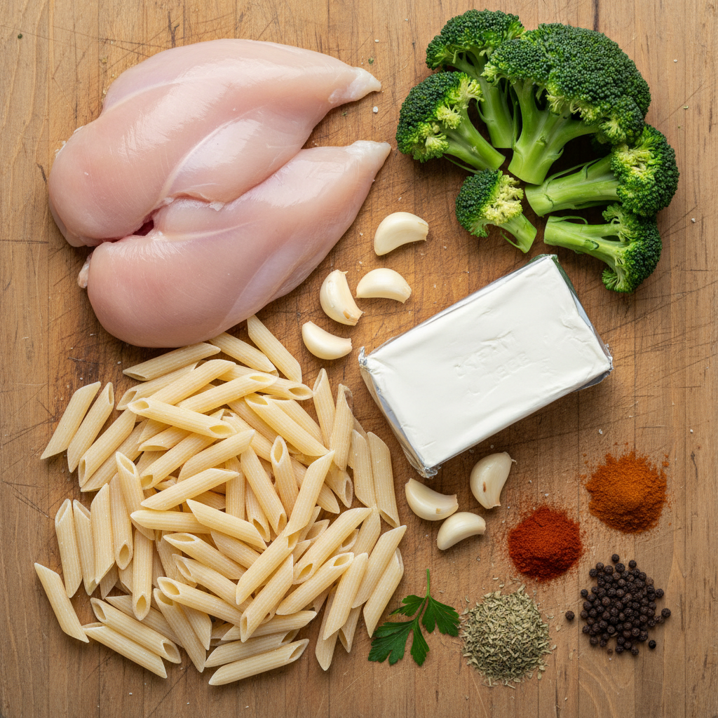 Ingredients for low-calorie chicken Alfredo