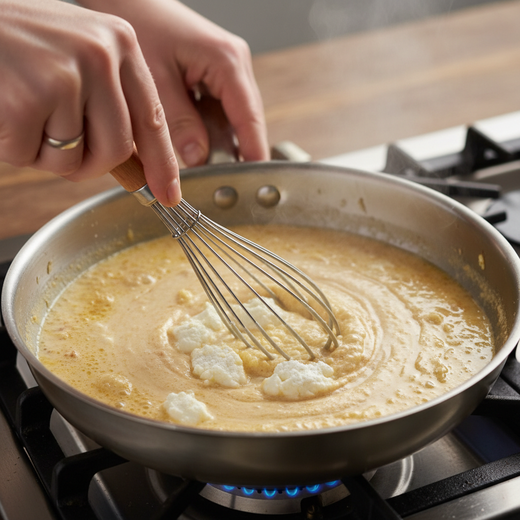 Creamy Alfredo sauce made in pan