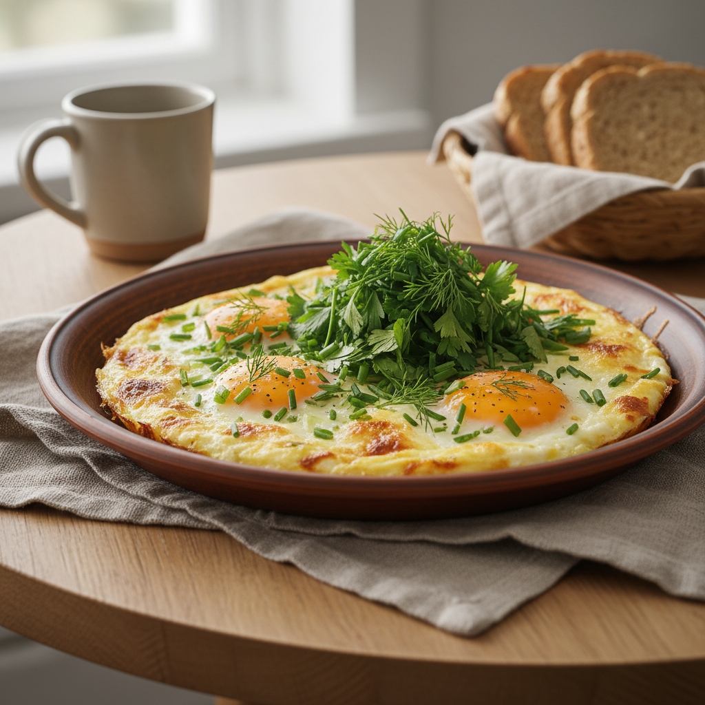 Baked Cottage Cheese Eggs served with salad and toasted bread