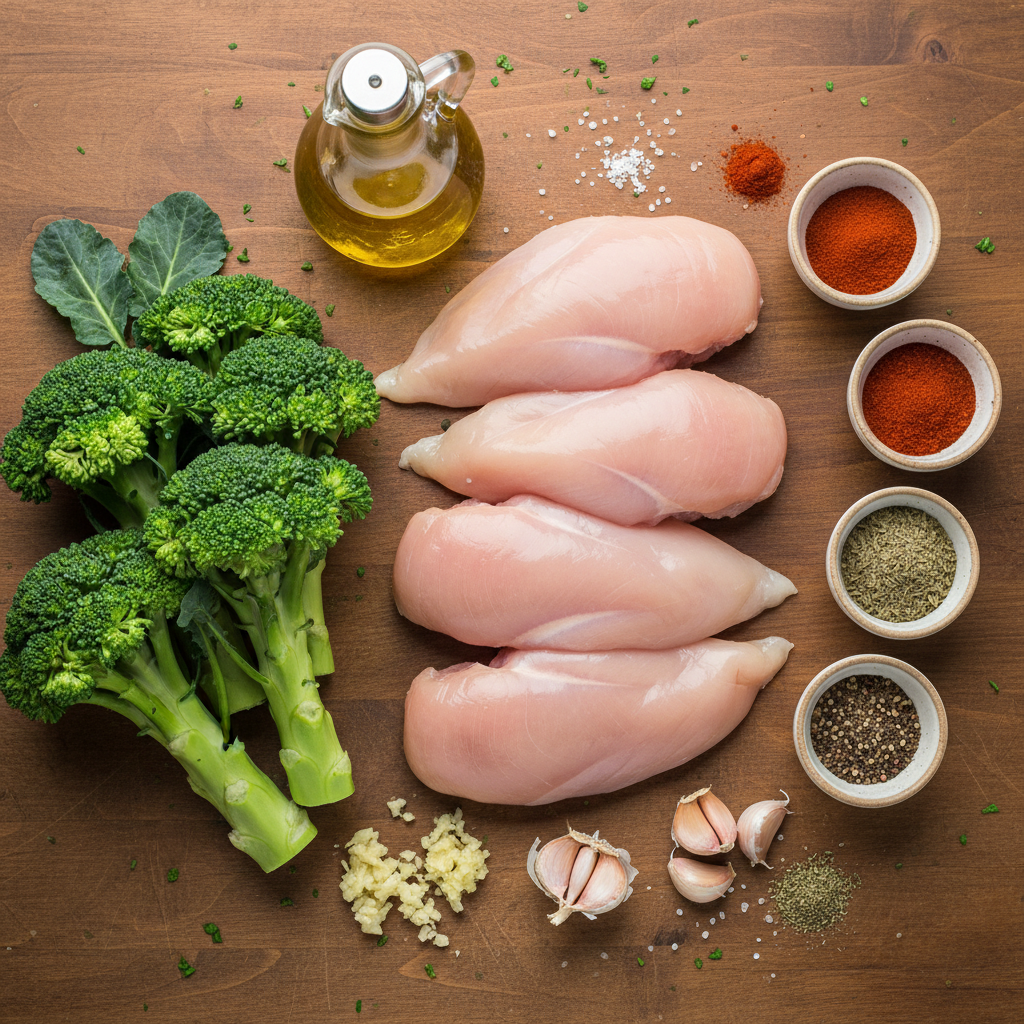 Ingredients for chicken broccoli bowls