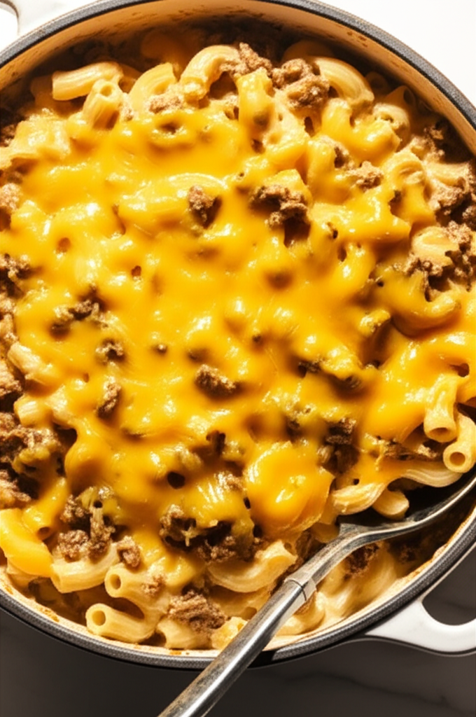 One-Pot Beef & Cheddar Ranch Pasta in pot