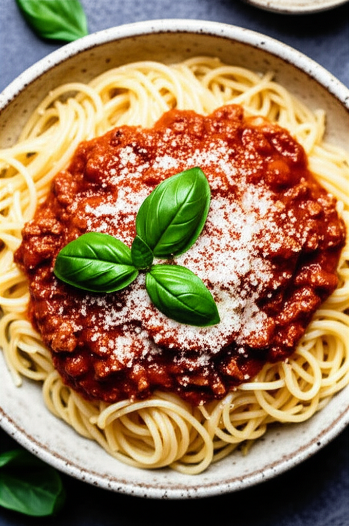 Family enjoying homemade spaghetti with meat sauce
