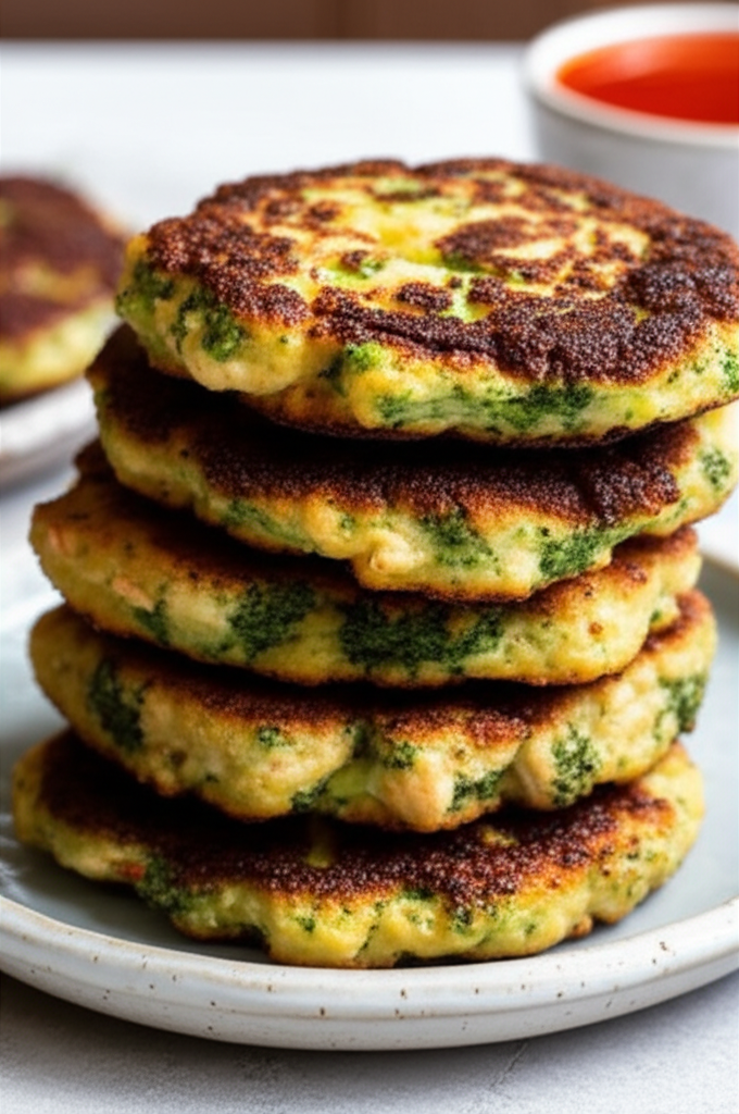 Broccoli Chicken Fritters on a plate