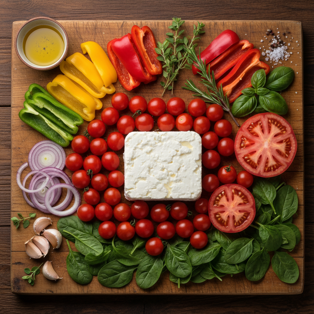 Ingredients for baked feta eggs