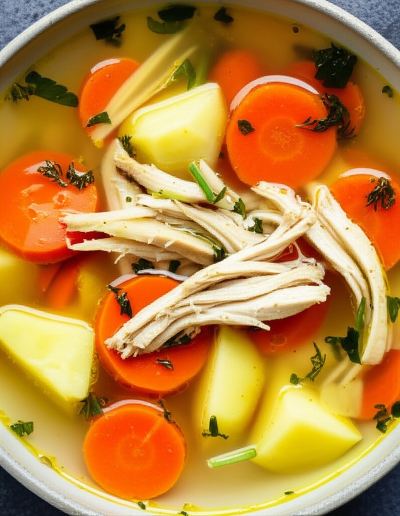 Hearty chicken vegetable soup in a bowl