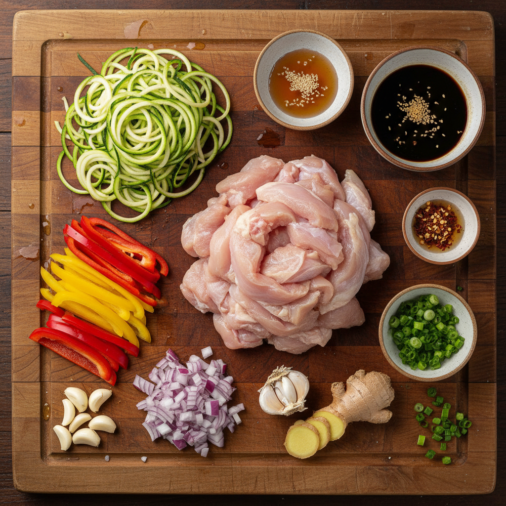 Ingredients needed for honey garlic chicken stir-fry