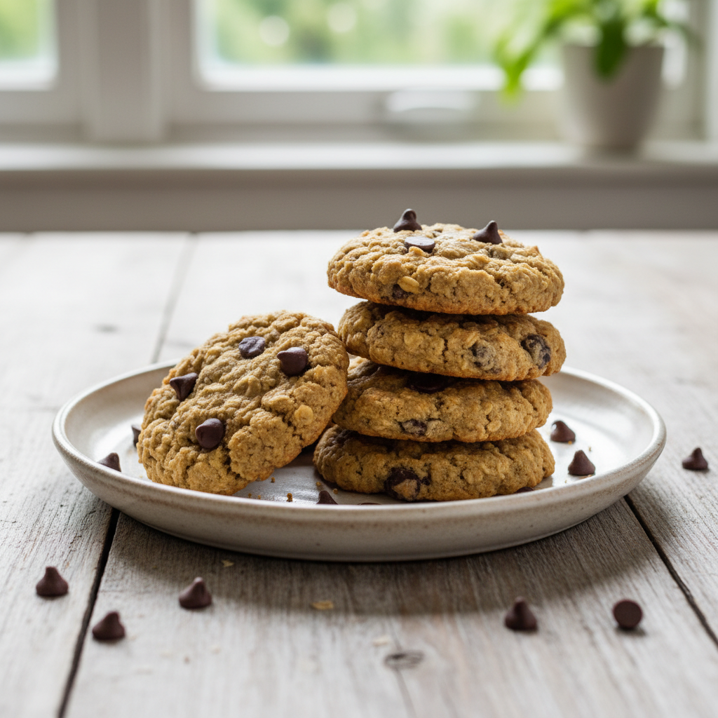Finished banana oatmeal cookies cooling on a wire rack