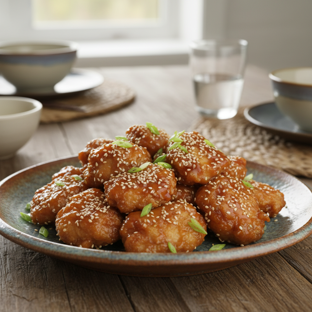 Final cooked sesame chicken ready to serve