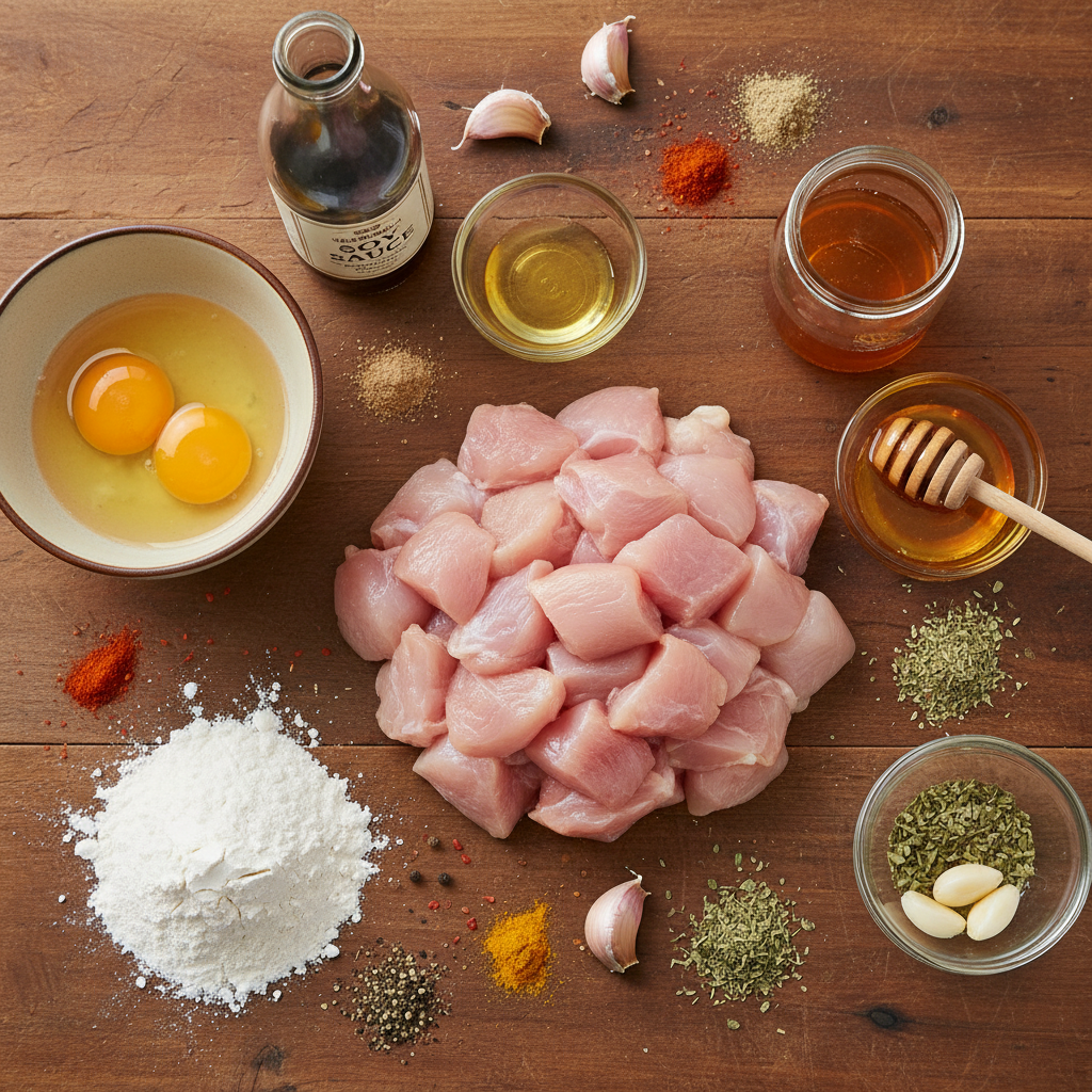 Ingredients for sesame chicken laid out