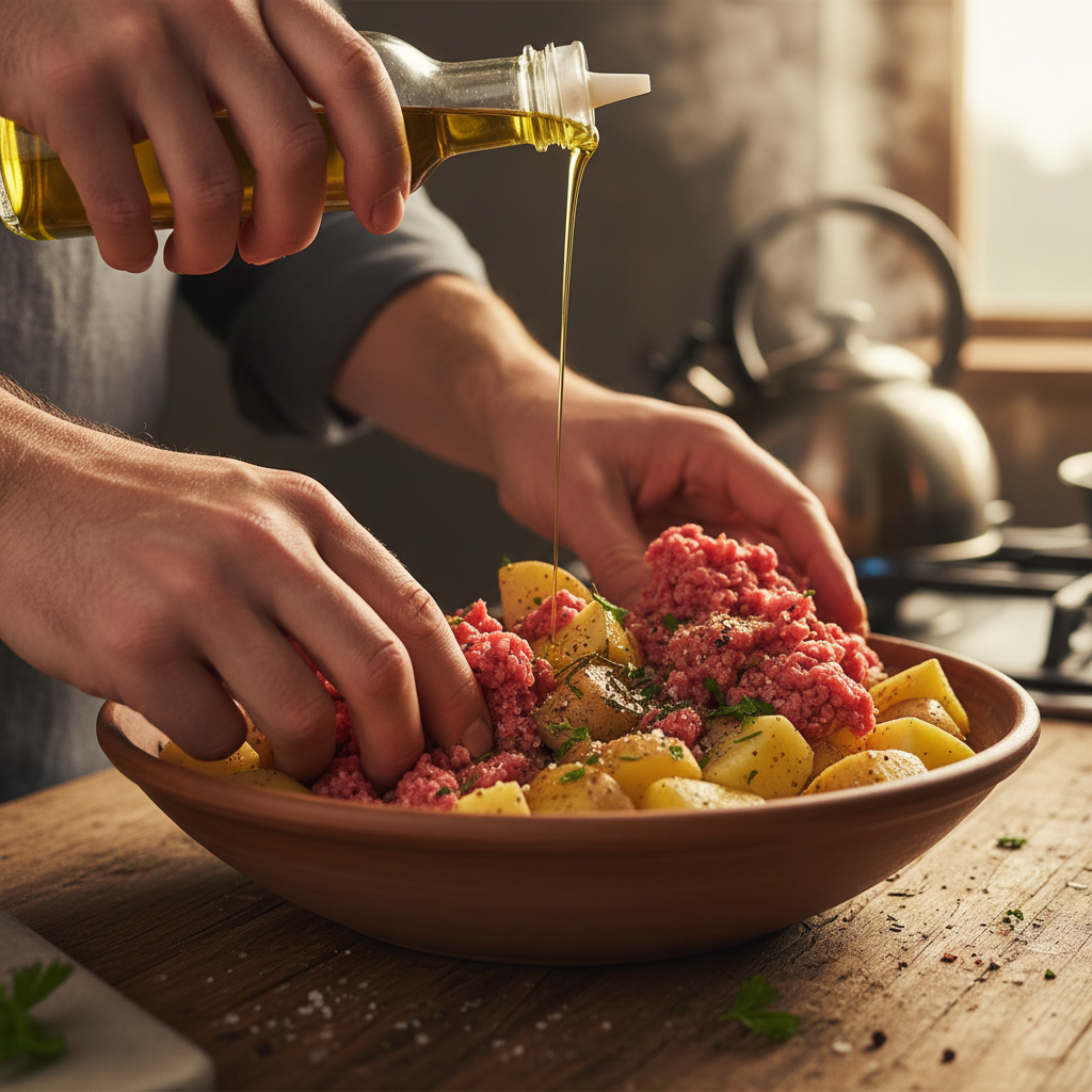 Browning ground beef and sautéing onions
