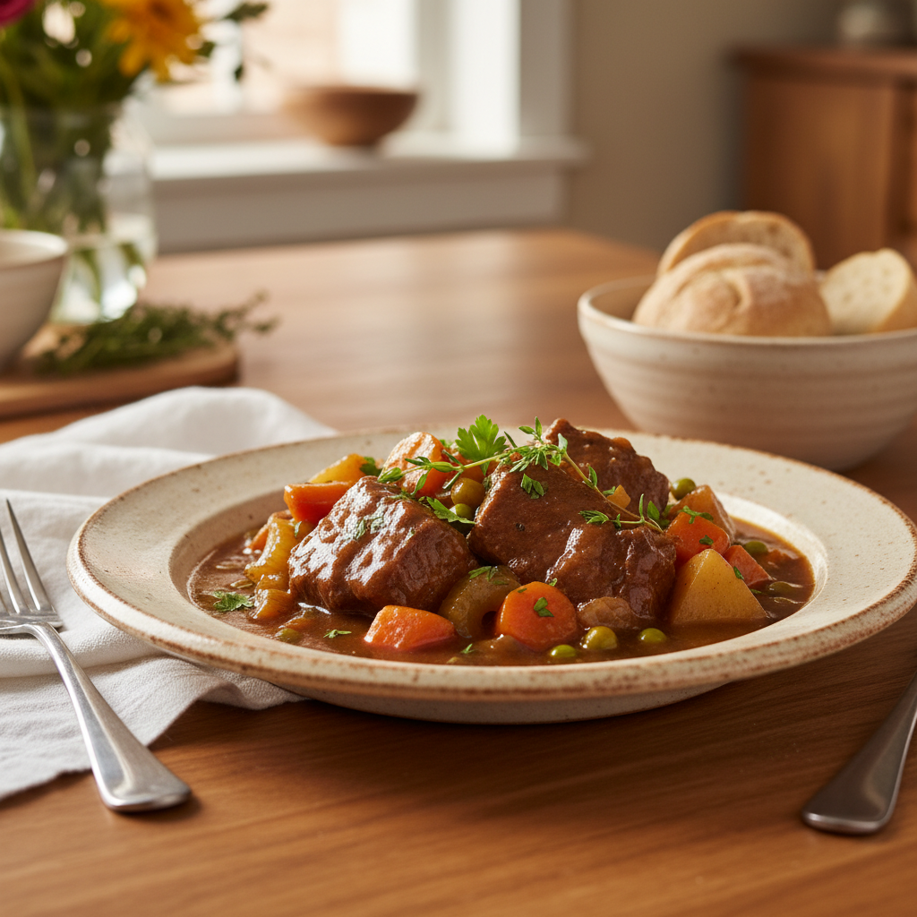 Finished Crock Pot Beef Stew ready to serve