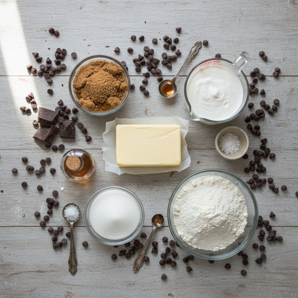 Ingredients for edible cookie dough mixture in bowls