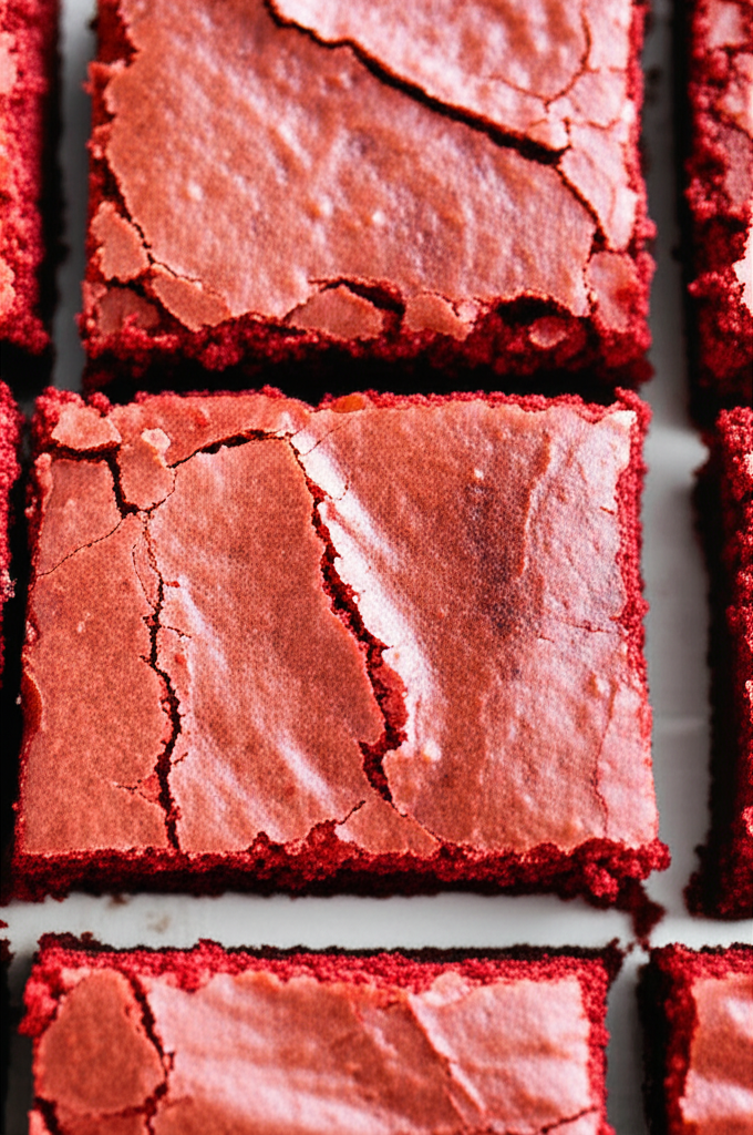 Fudgy red velvet brownies plated with rich crimson color