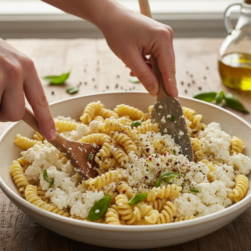 Blending cottage cheese and ingredients into Alfredo sauce