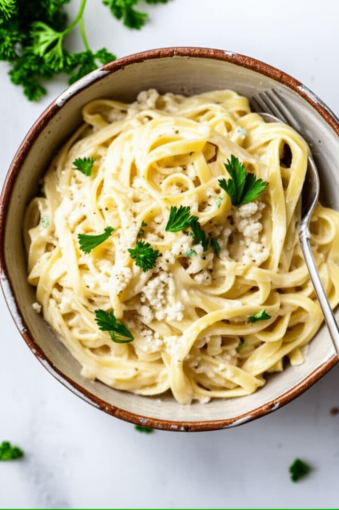 Creamy Cottage Cheese Alfredo Sauce in bowl