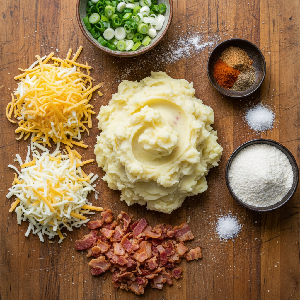 Mixing potato cakes ingredients in a bowl