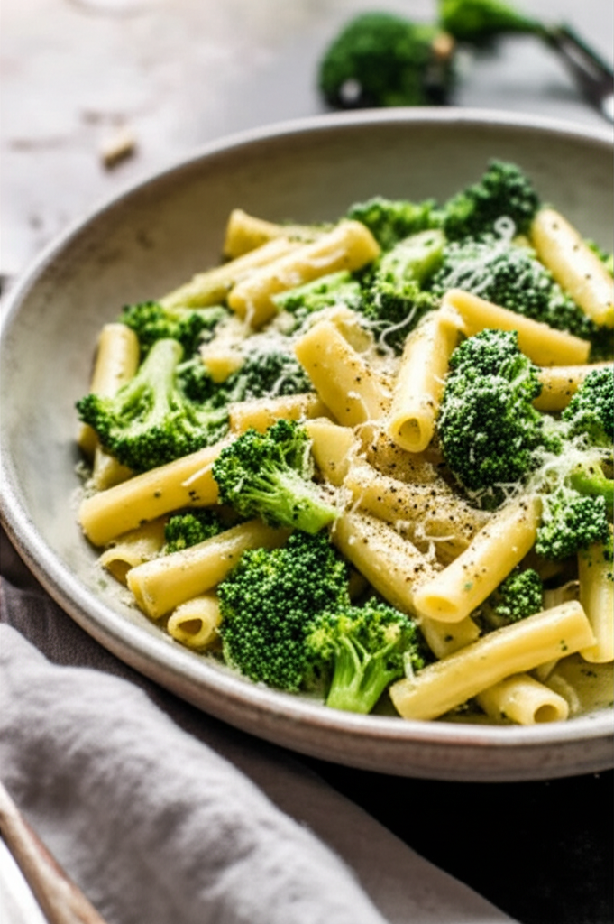 Broccoli pasta meal served
