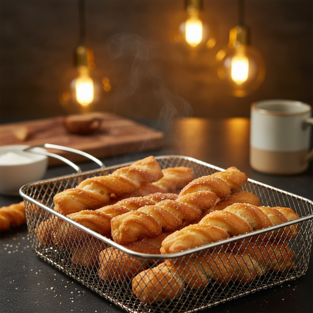 Air fryer churro bites golden and crispy