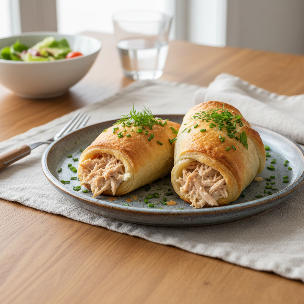 Plated Chicken Stuffed Crescent Rolls with dipping sauces