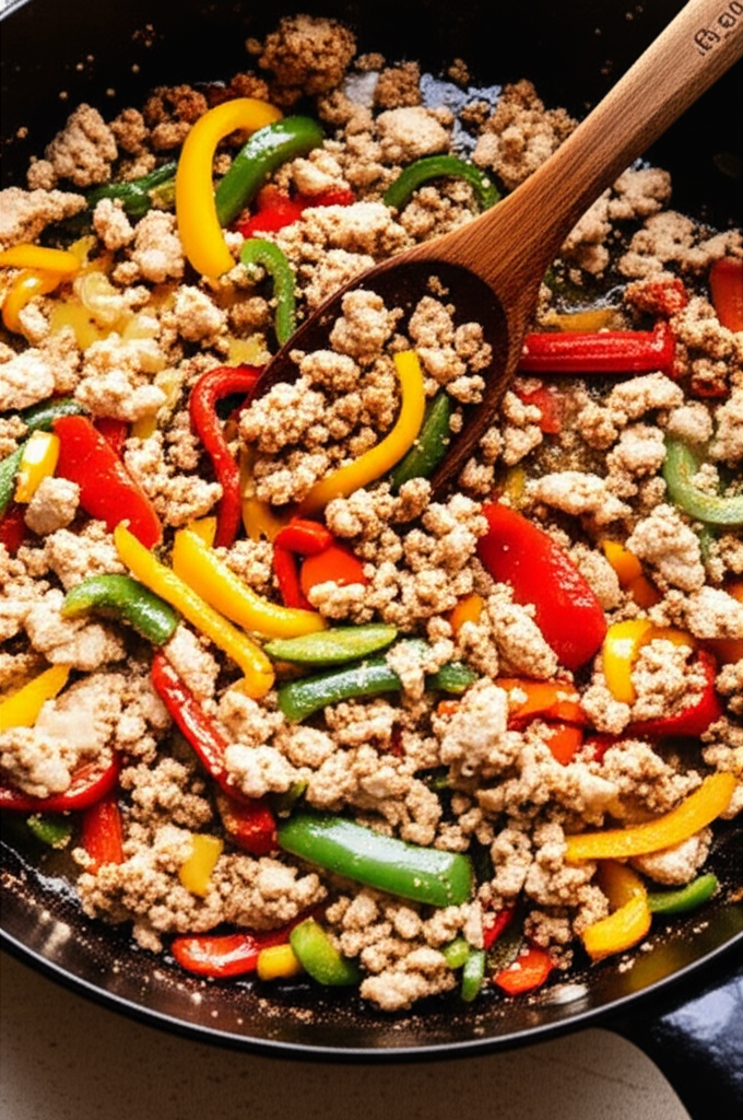 Ground Turkey and Peppers plated meal