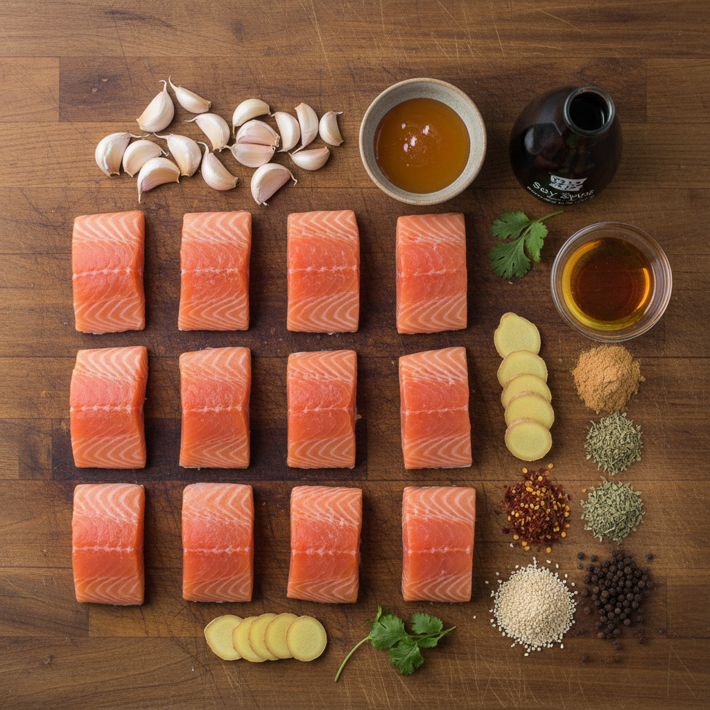 Ingredients for baked teriyaki salmon