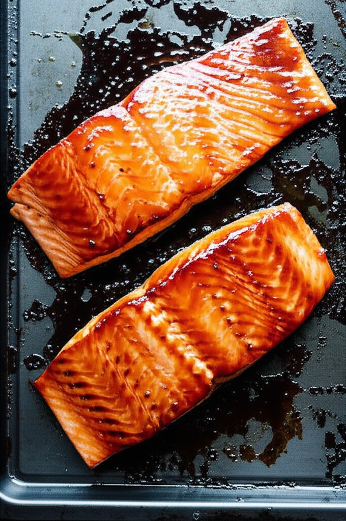Baked Teriyaki Salmon on serving dish