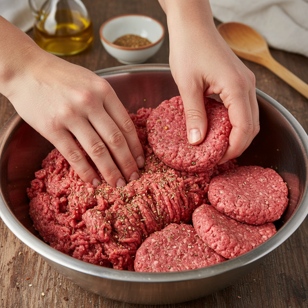 Mixing seasoning and forming burger patties