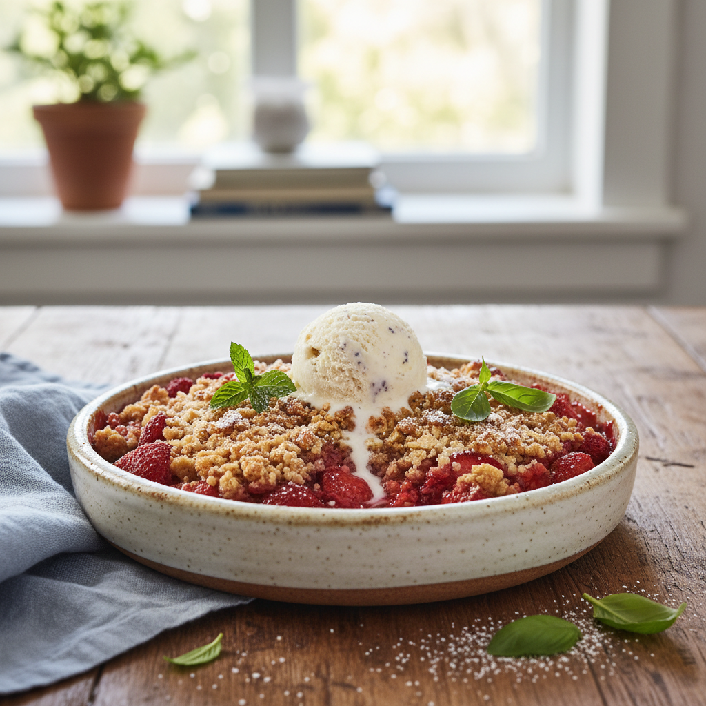 Strawberry crisp being prepared ahead of time