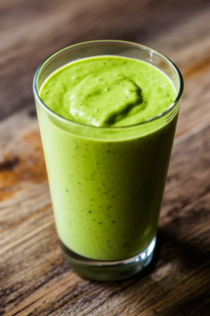 Avocado banana spinach blueberry smoothie glass