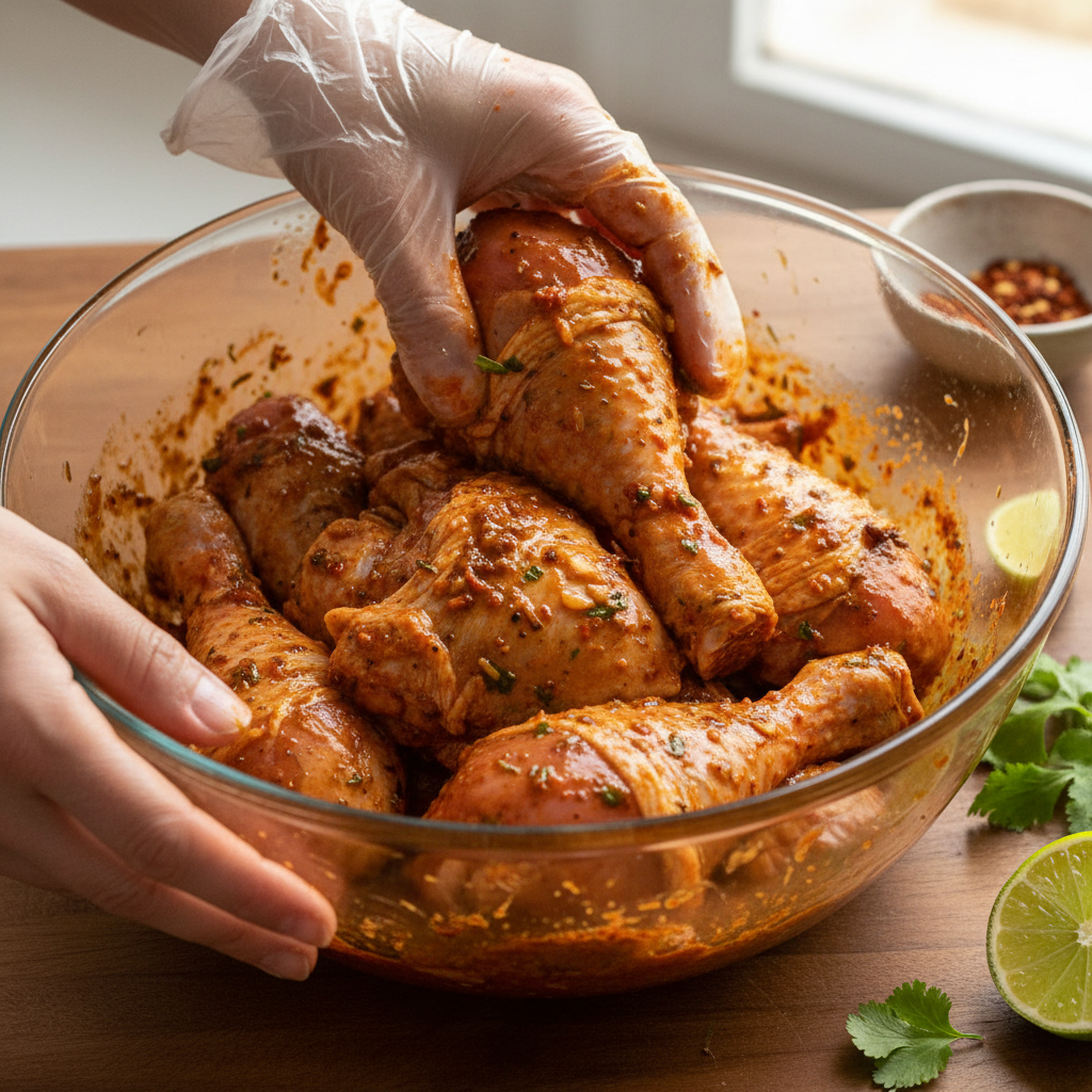 Marinated chicken and sauce mix preparation