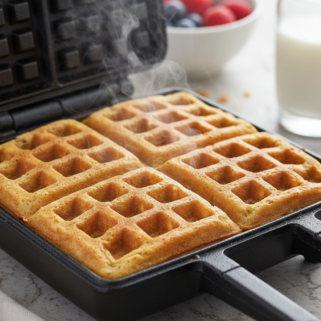 Protein waffles topped with fresh fruit