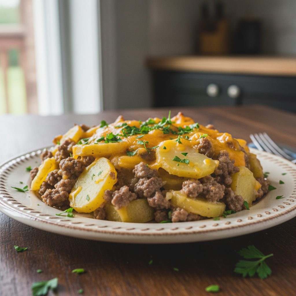 Fresh Hamburger Potato Casserole served