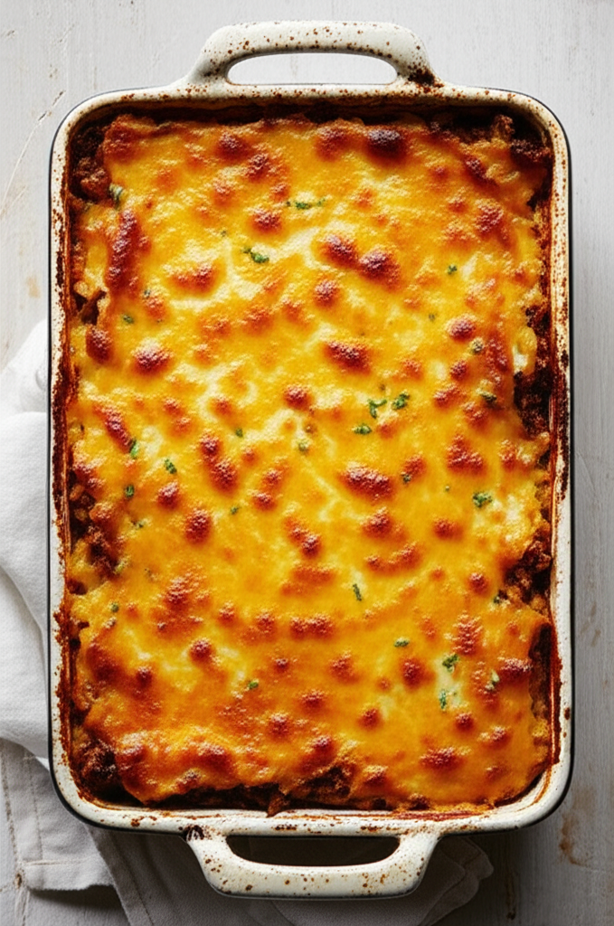Hamburger Potato Casserole ready to serve