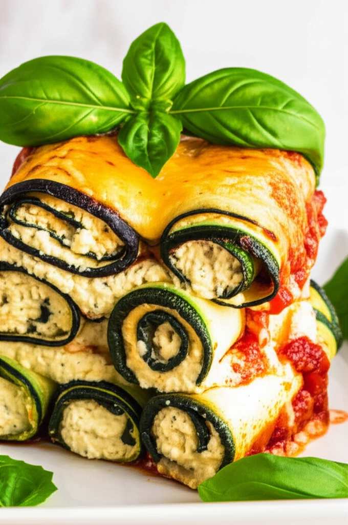 Zucchini Ricotta Rolls served on plate
