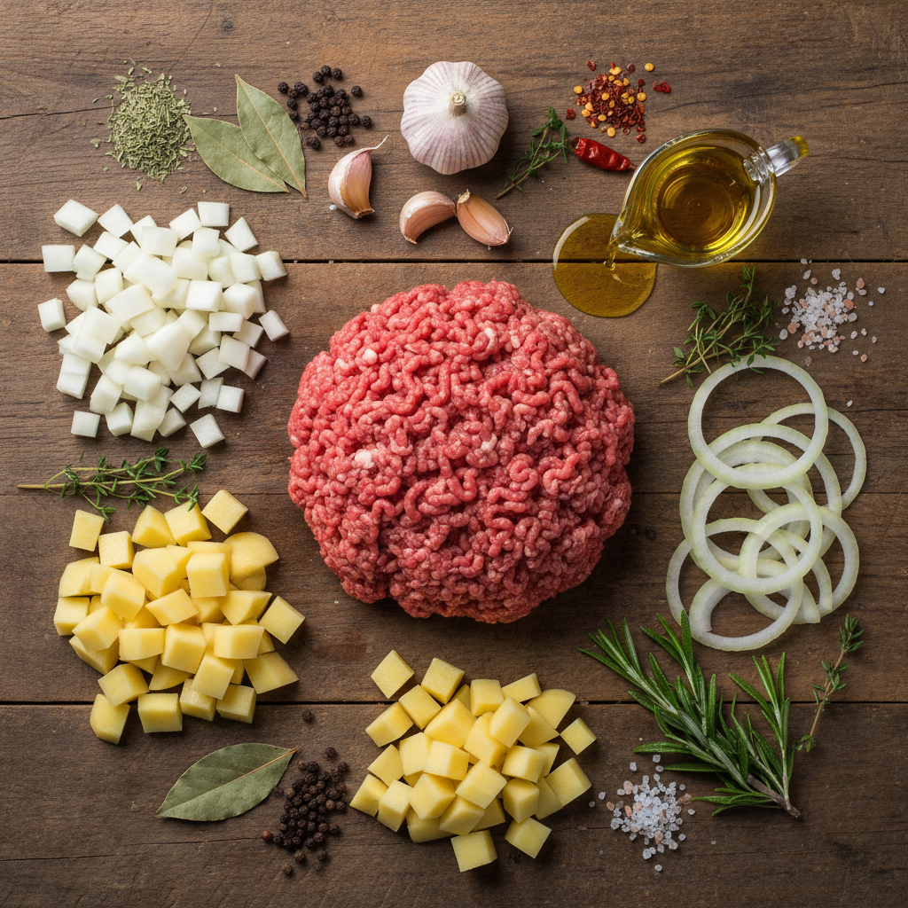 Ingredients for Ground Beef and Potatoes