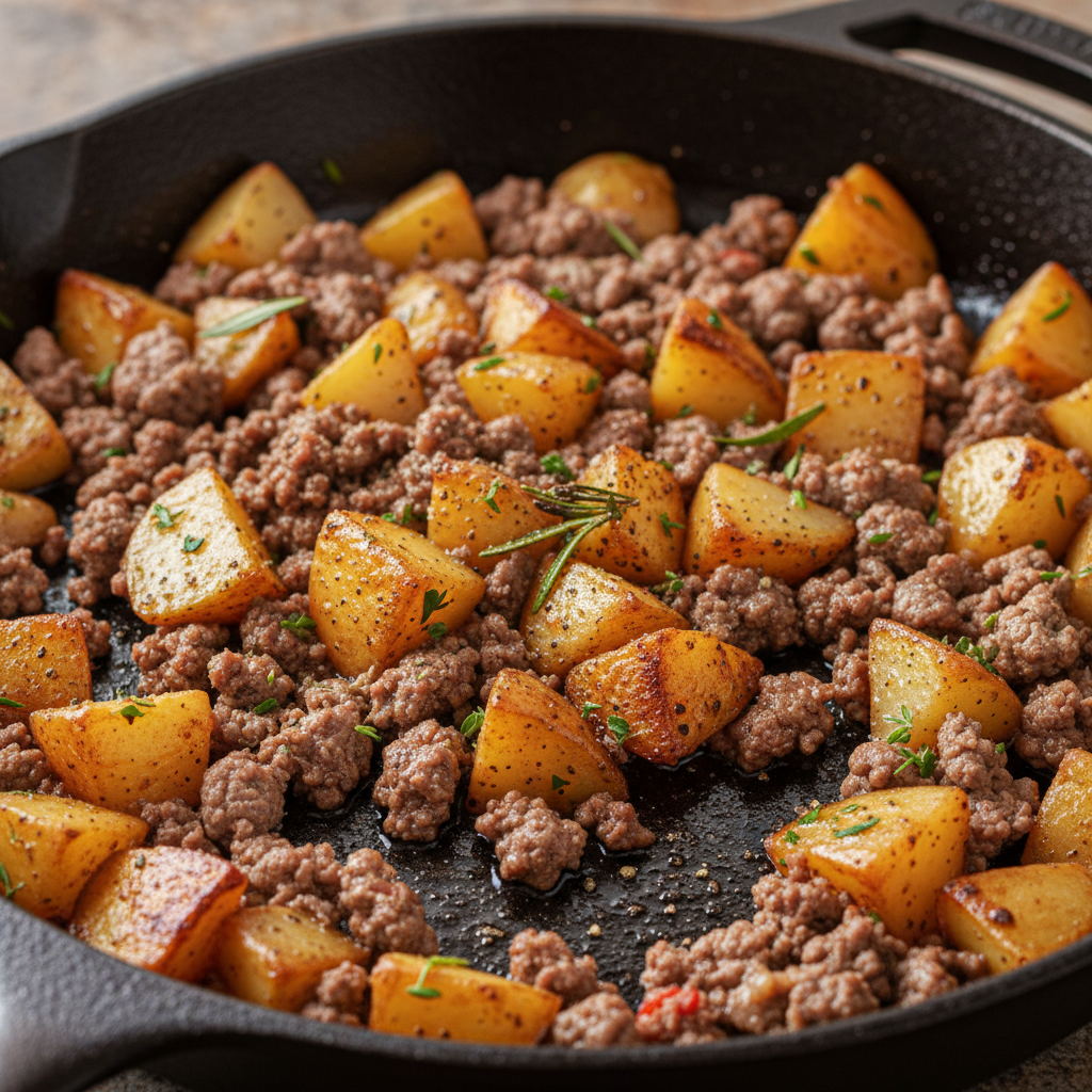 Ground Beef and Potatoes dish plated