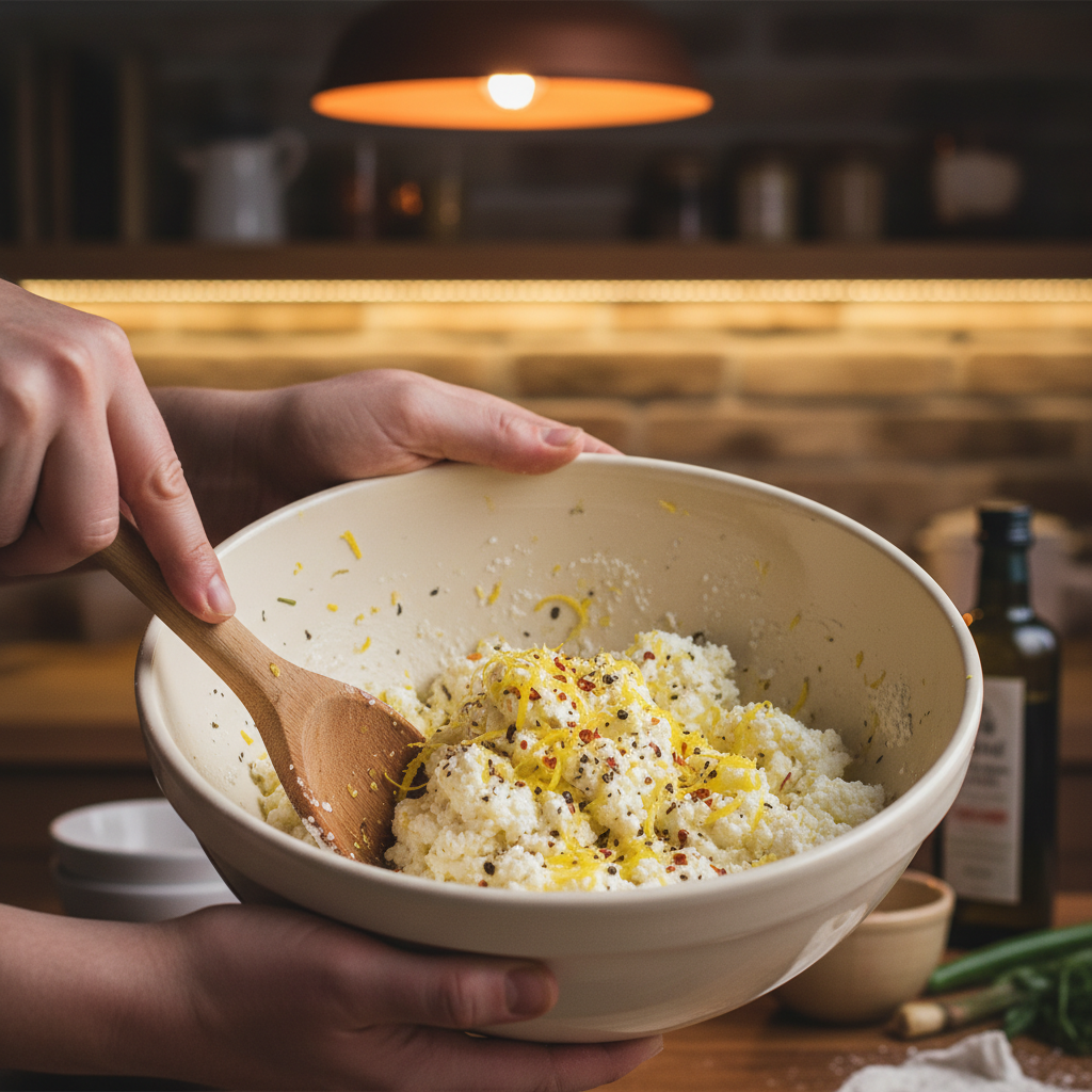 Mixing ricotta sauce for pasta