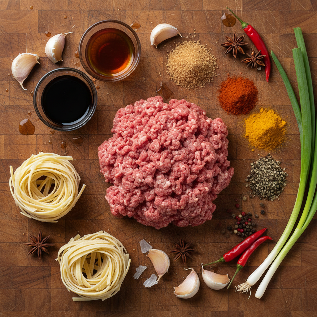 Ingredients for Mongolian Ground Beef Noodles
