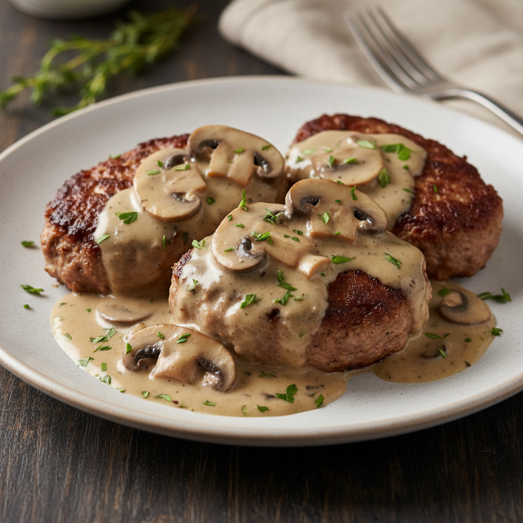 Salisbury steak served with sides