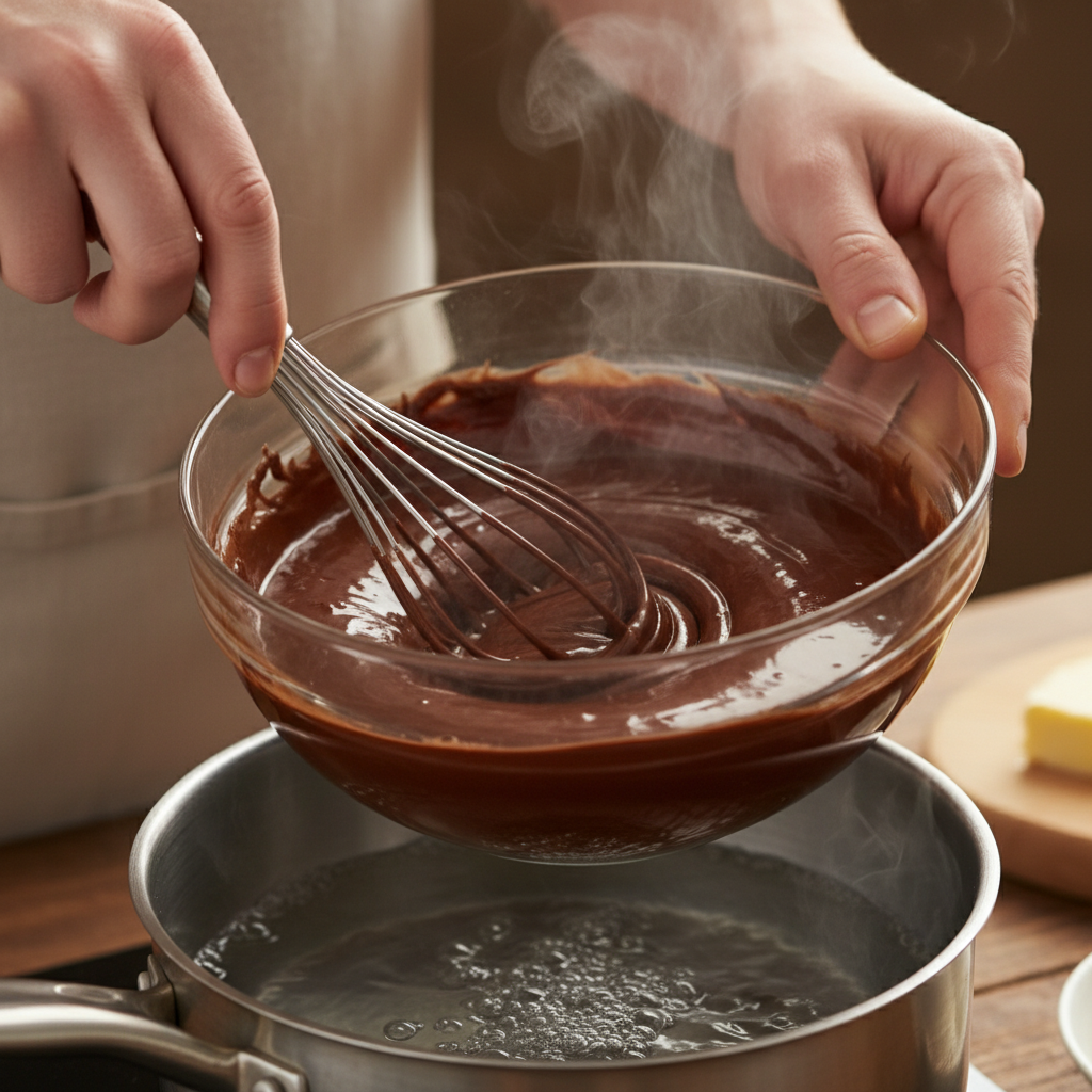 Melted chocolate and butter in a bowl