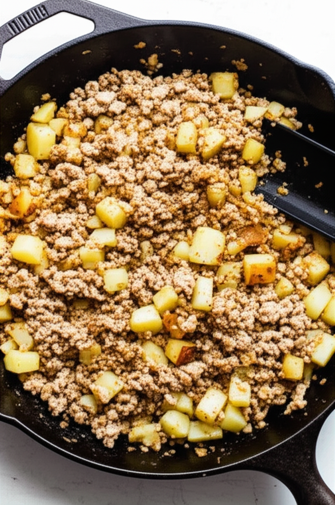 Delicious Easy Ground Turkey with Potatoes dish served in skillet