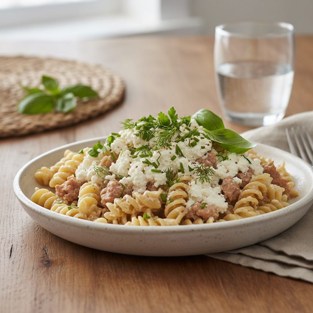 Sautéing sausage for Cottage Cheese Pasta