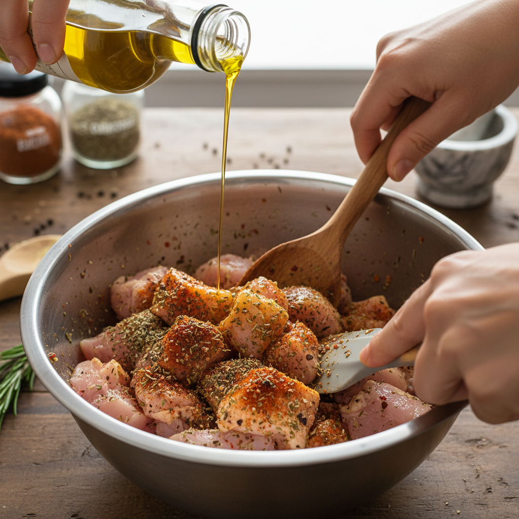 Chicken added to soup pot