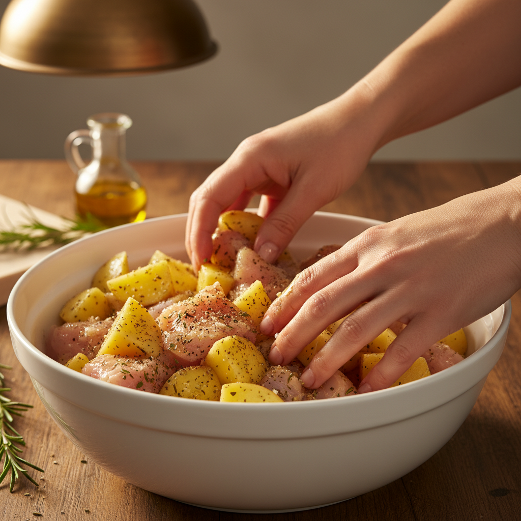 Chicken preparation and searing in skillet