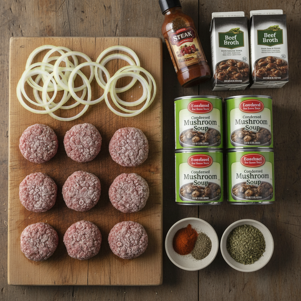 Ingredients for Salisbury steak meatballs