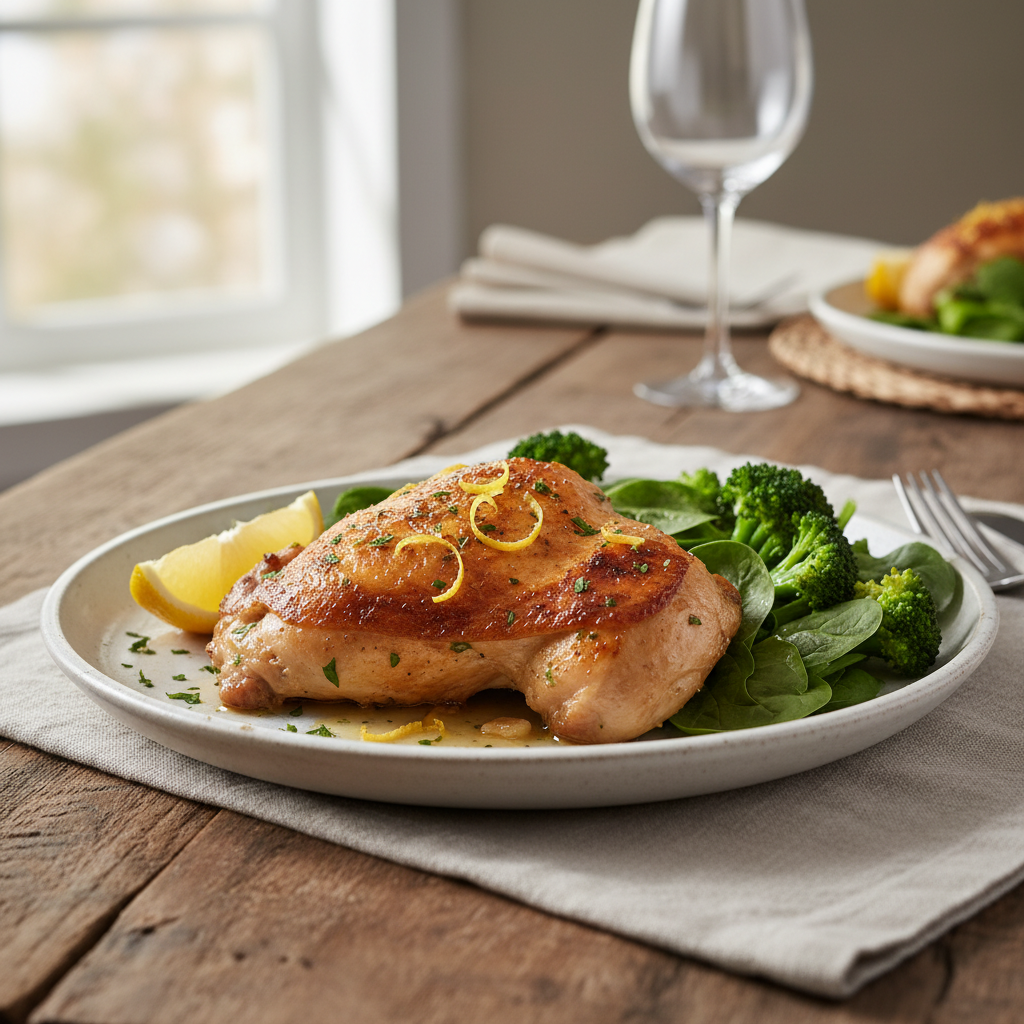 Family enjoying Garlic Chicken with Broccoli and Spinach meal