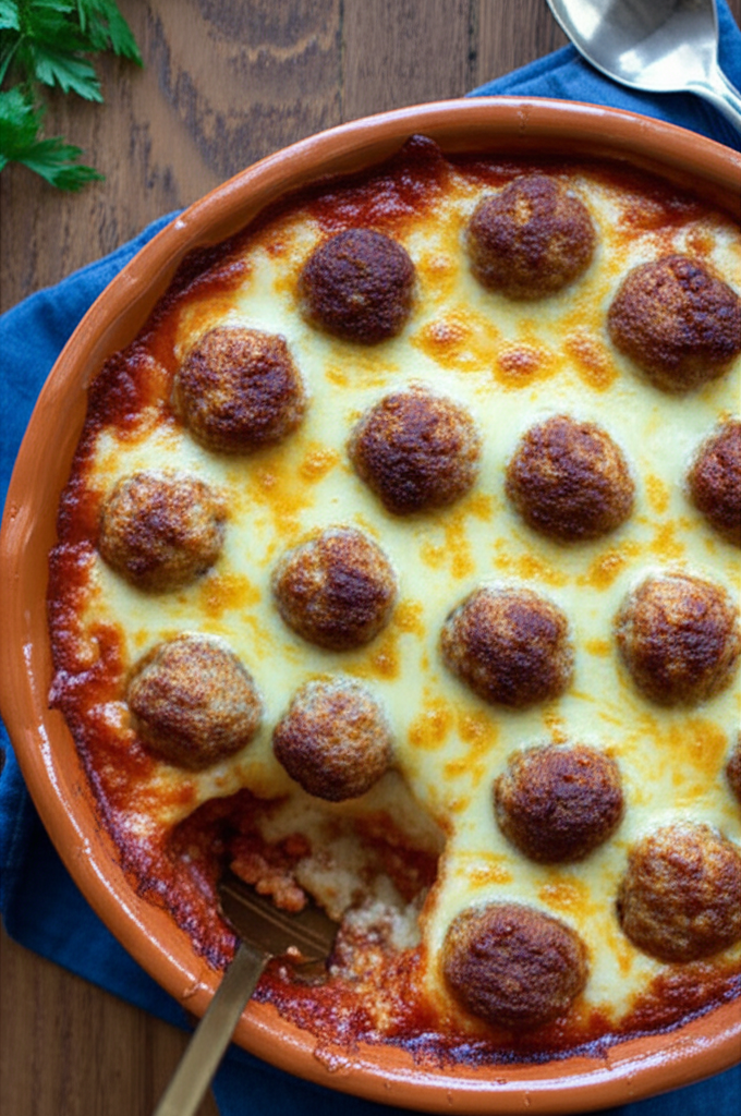 Dump and Bake Meatball Casserole dish