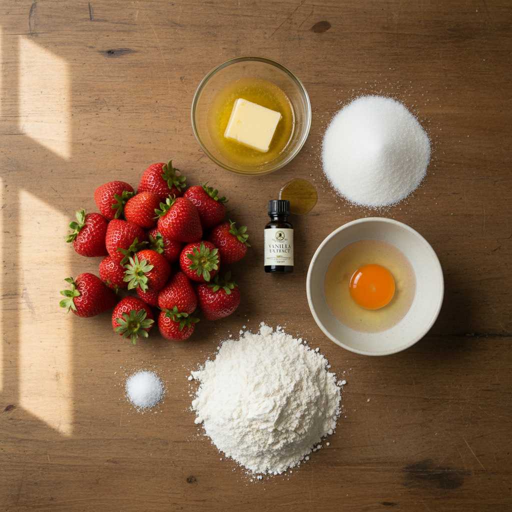 Ingredients for strawberry blondies laid out