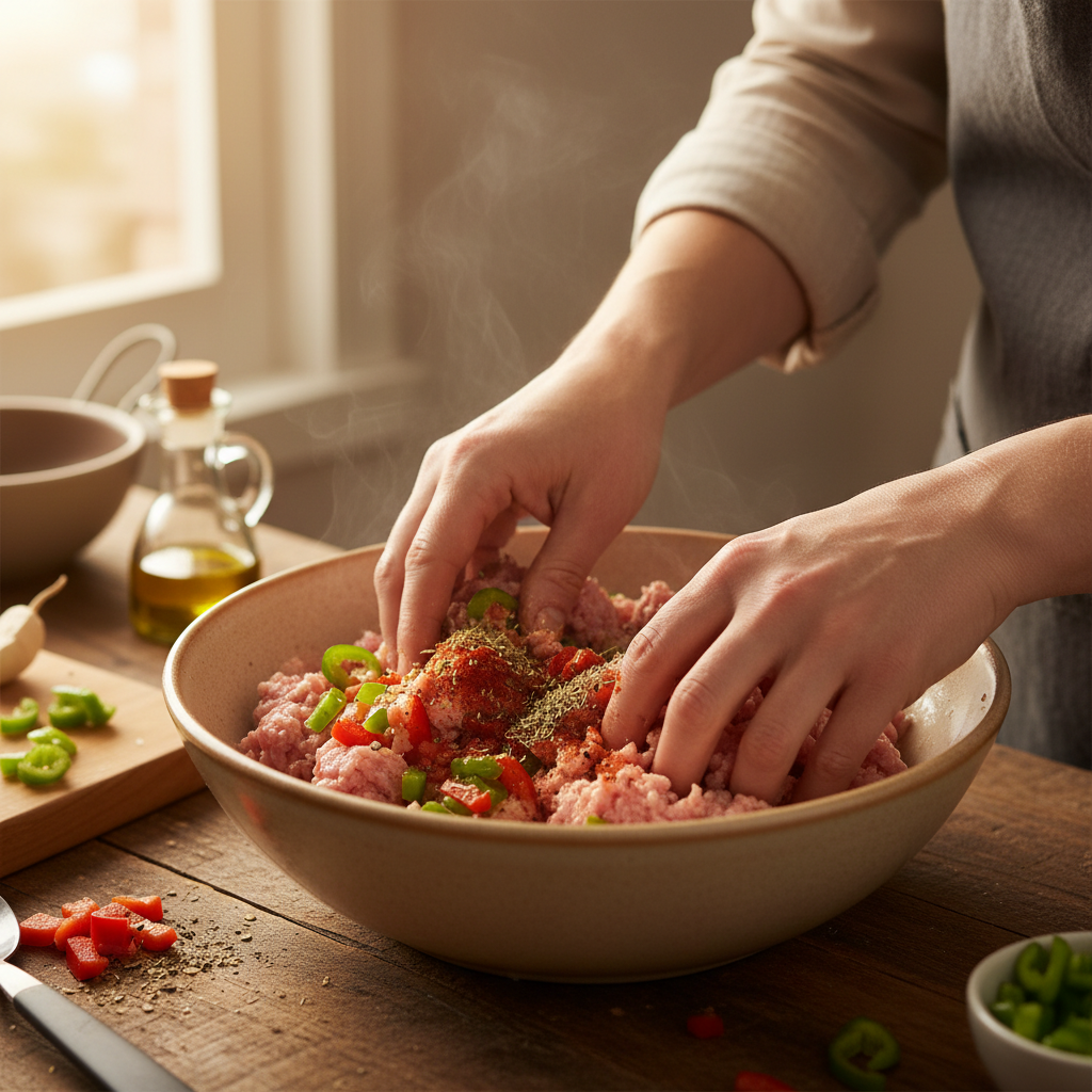 Sautéing onions, garlic, and bell peppers in a skillet