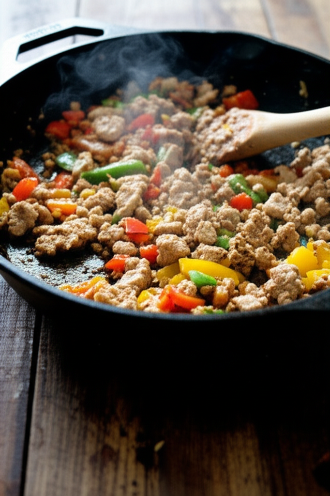Ground Turkey and Peppers cooked dish on a plate